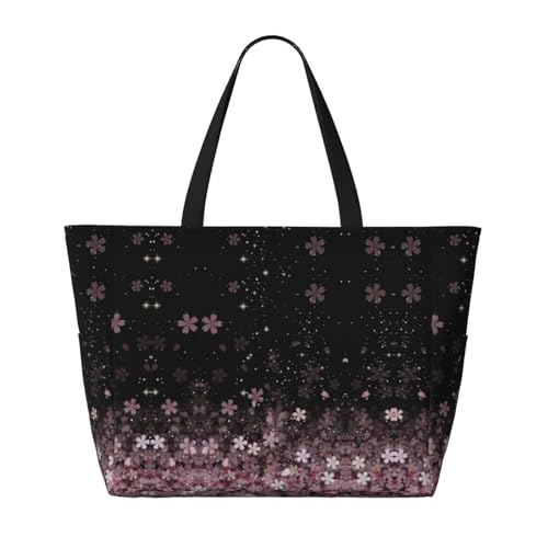 Large Beach Bag for Women Waterproof Foldable Travel Shoulder Tote Bag with Pocket for Weekender Pool Vacation - color: Floral Black