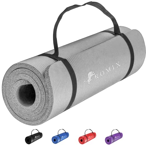 ROMIX Yoga Mat Thick 10Mm, Non-Slip Exercise Mat, 72 X 24 In, NBR - color: Gray