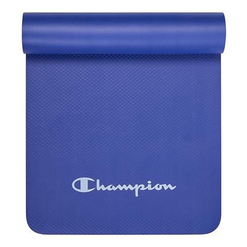 Champion 10mm Exercise Mat, Cushioned Non-Slip Workout Mat with Textured Base for Yoga, Pilates, Stretching & Floor-Based Training, Lightweight NBR Material, Includes Carry-On Strap - color: Blue