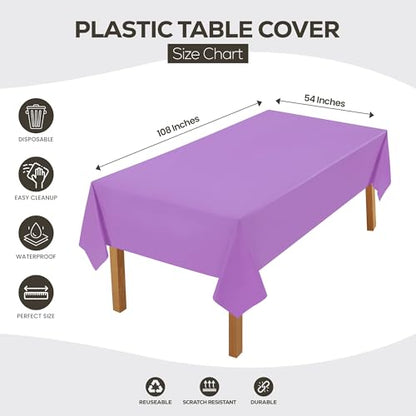 Utopia Kitchen Plastic Table Cloth Disposable [Lavender, 12 Pack] | Rectangle Tablecloth Waterproof Stain Resistant Party Table Cover - color: Lavender, size: 54X108 Inch - 12PC