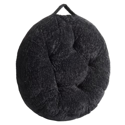 Floor Pillow, Large Meditation Sitting Cushion with Handle | for Tatami, Living Room, Yoga Use for Adults and Kids (1, Round, Black, 22" x 22" x 6") - color: Round, Black