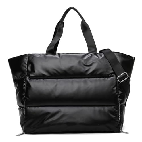 Large Puffer Tote Bag for Women, Quilted Gym Bag with Yoga Mat Holder, Travel Duffle, Waterproof Carry on Weekender Bag (black) - color: black