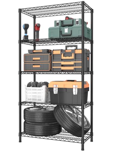 Golpart 5Tier Adjustable Storage Shelves Metal Wire Shelving Standing Shelf - color: Black, size: 5-tier-18"Dx36"Wx72"H