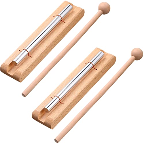 Hand Chimes for Classroom Meditation Set,Single Tone,Wooden Color | Meditation Bell with Wood Mallet for Yoga Prayer, Classroom Management Attention Signal, Natural Wood Metal Resonance - color: Wood Color