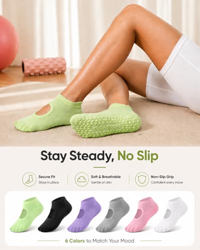 ALLIVE Pilates Socks with Grips for Women, Bamboo Breathable Non Slip Socks for Yoga, Barre, Studio, and Home Use - color: 6pairs 2pink2purple2green