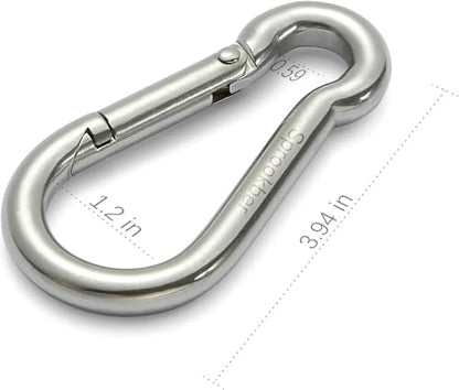 sprookber Stainless Steel Spring Snap Hook Carabiner - 304 Stainless Steel Caribeener Clips, Set of 6 - color: Silver, size: 4 Inch