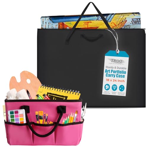 ZKOO Art Portfolio Bag (Black, 18" * 24") + Art Craft Storage Bag-Pink