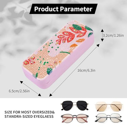 FlyingMage 5D Diamond Art Painting Kit for Adults Beginner, Small DIY Diamond Dots Gem Art Painting Mosaic Kits, Cute Hard Shell Sunglasses Eyeglasses Glasses Case for Women Teen, Boho Leaf - color: Pink Leaf