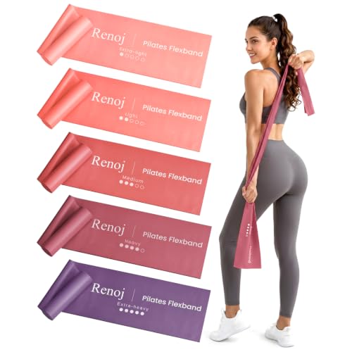 Renoj Pilates Flexbands, 5-Pack Latex-Free Resistance Bands Set – Exercise Bands for Pilates, Yoga, Stretching & Physical Therapy | Home Gym Equipment for Women & Men - color: Red