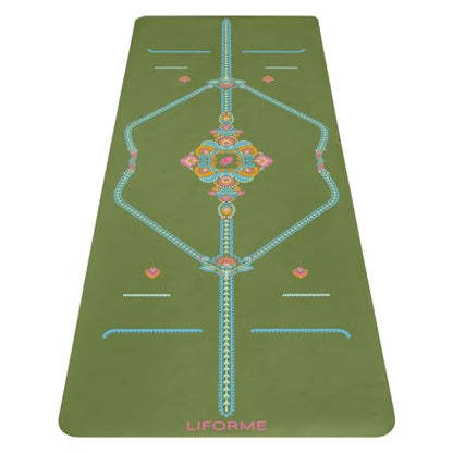 Liforme Printed Yoga Mat - Patented Alignment Design, Ultimate Grip - color: Mindful Garden - Olive/Floral