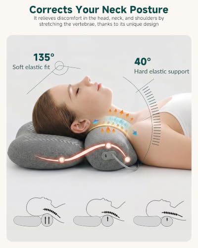 Snailax Neck Traction Pillow with Heat & Air Compression, Cordless Design | 3 Air Compression Modes, Adjustable Height Lock, Digital Remote And 3 Heat Levels For Customized Neck Stretching Comfort - color: Grey
