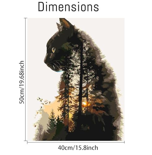 Clendo Forest Cat Paint by Numbers for Adults, Painting by Numbers Kit on Canvas for Beginners, Adults' Paint-by-Number Kits Oil Painting Kits for Gift Home Wall Decor 16x20 Inch - color: MT20706-US, size: Frameless