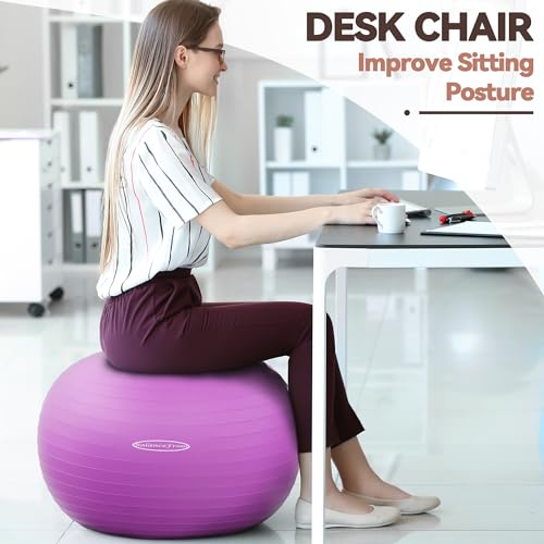 Fitvids Anti-Burst and Slip Resistant Exercise Ball Yoga Ball Fitness Ball Birthing Ball with Quick Pump - color: Purple, size: S(15-18in/38-45cm)