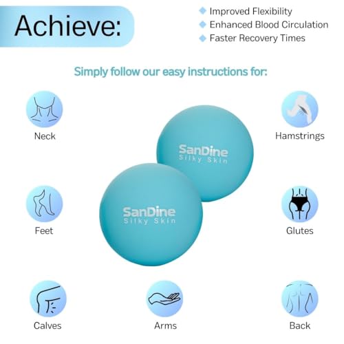 Lacrosse Massage Balls for Deep Tissue Massage - Release Tension Relieve Muscle Soreness Improve Flexibility - Ideal for Myofascial Release Trigger Point Therapy - 2Pack Yoga Balls by Sandine (Blue) - color: Blue