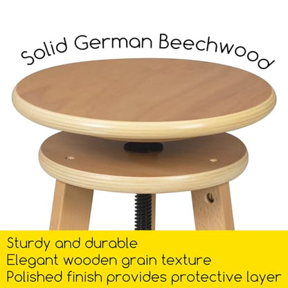 MEEDEN Artist Wooden Drafting Stool: Adjustable Height Art Stool for Studio | Up to 220 Lbs, German Beech Wood Drafting Chair, Perfect for Artists Studio, Home Use, Kitchen, Bar Stool, Natural - color: Natural