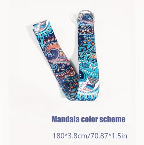 Print Yoga Belt for Stretching,Adjustable Non-Elastic Stretch Strap with Metal Ring Buckle for Stretching,Back Opening,Leg Training & Fitness