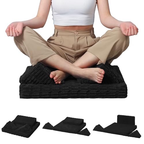 Meditation Cushion, Meditation Mat with Knee Support, Ink Black | Large Washable Meditation Pillow for Sitting on Floor, Yoga Pillow with 2 Knee Cushions for Comfortable Sitting, 24x24in - color: Ink Black, size: 24X24X2 Inch