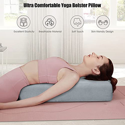 Giantex Yoga Bolster Pillow, with Carry Handle, Removable Machine Washable Soft Suede Pillowcase, Meditation Rectangular Yoga Pillow Perfect for Restorative Yoga - color: Grey