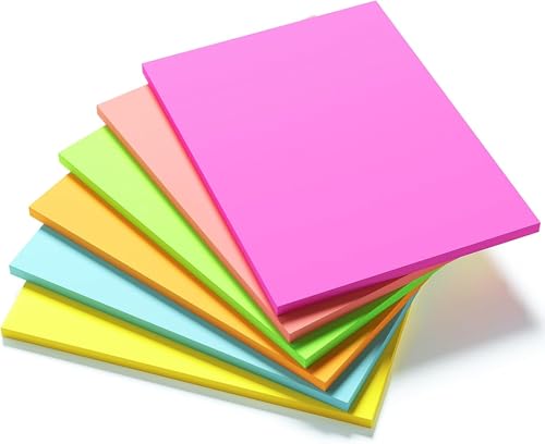 6 X 8 in Creative Extra Large Sticky Giant Pads,6 Brilliant Colors Assorted,203 mm x 152 mm,50 Sheets/Pad, 6 Pads for Drafts,Presentations,Workshops,Self-Adhesive Organization Tools - color: Bright Colors