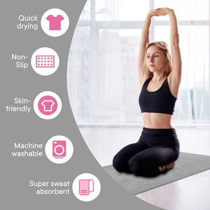 Hot Yoga Towel with Grip Dot, Non Slip Sweat Absorbent Microfiber Yoga Mat Towels for Hot Yoga, Pilates, Fitness and Workout 72inch x 24inch - color: Grey