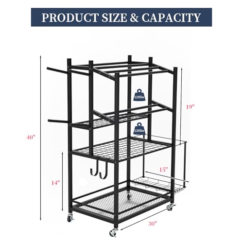 3-Tier Rolling Dumbbell Rack with Yoga Mat Basket & Hooks – Heavy Duty Steel Home Gym Storage Cart for Weights, Kettlebells, and Foam Rollers – 350Lbs Capacity Mobile Organizer with Lockable Wheels (Black)