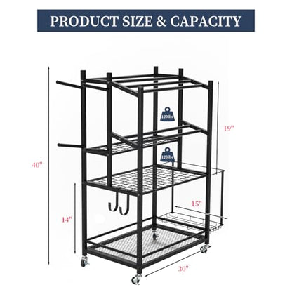 3-Tier Rolling Dumbbell Rack with Yoga Mat Basket & Hooks – Heavy Duty Steel Home Gym Storage Cart for Weights, Kettlebells, and Foam Rollers – 350Lbs Capacity Mobile Organizer with Lockable Wheels (Black)