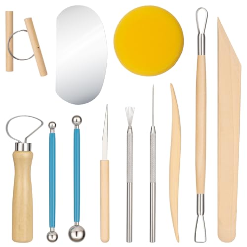Amrules 12 Pcs Polymer Clay Sculpting Tools Kit for Adults, Light Yellow | Smooth Comfortable Handles, Sturdy Wood & Stainless Steel, Perfect for Beginners, Pottery Lovers & Diy Craft - color: Lightyellow-12Pcs