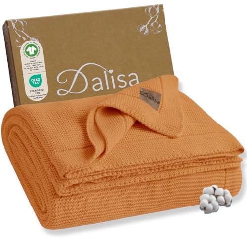 Dalisa Alina GOTS Organic Cotton Throw Blanket, Saffron Gold, 50x60 in - color: Saffron Gold, size: 50x60