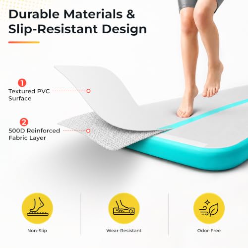 Gymnastics Air Track Tumbling Mat with Air Pump for Home Gym | Inflatable Gym Mat 4 Inches Thick for Home Training, Cheerleading Yoga Outdoor Use, User Manual - size: 9.8FT