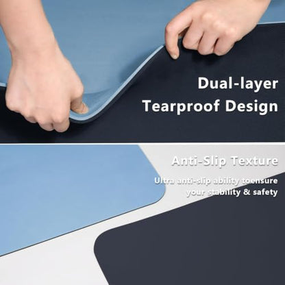 Wide Yoga Mat-80cm Extra Thick 1/3'' Fitness Exercise Mat Carry Strap - color: Blue-gray&navy blue