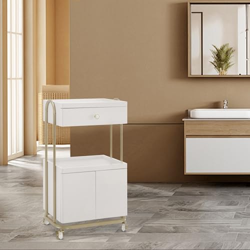 BarberPub Rolling Salon Trolley Cart for Storage,Barber Tool Organizer 2074 - color: White