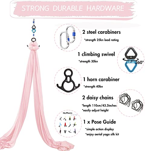Aerial Silks Yoga Swing Set, Fitness Aerial Yoga Kit | Anti-Gravity Flight Aerial Yoga Hammock Kit; Low/Non Stretch Nylon Tricot Fabric; For Fitness & Dance; Hardware Included - color: Tender Pink