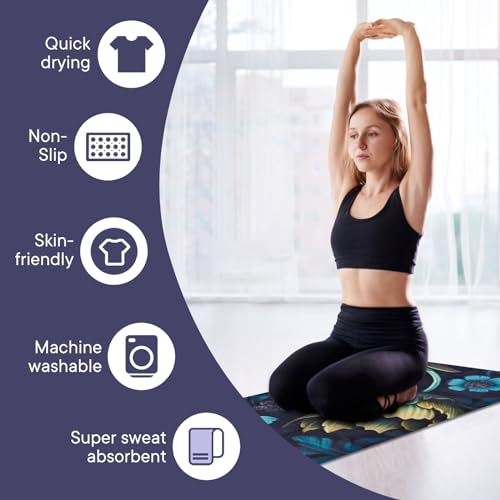 Yoga Towels, Non Slip Hot Yoga Mat Towel with Grip Dots,Super-Absorbent Soft Microfiber Yoga Blanket for Pilates, Fitness and Workout 72inch x 24inch - color: New Styles Dark Flower