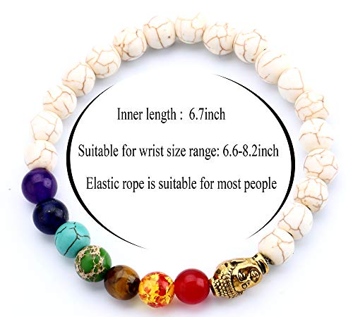 Men Women 8mm Lava Rock 7 Chakra Beads Chakra Bracelet - color: Golden Buddha1