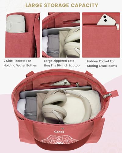 Gonex Yoga Mat Bag For Women Canvas Tote Pilates Gym Bag With Mat Carrier | Front-Opening Quick Access Mat Straps, Durable Cotton Canvas, Machine Washable, Bottle Holder Multi Pockets, Yoga Gym Travel - color: Watermelon Red, size: Classic (15.5×5.5×14.5i