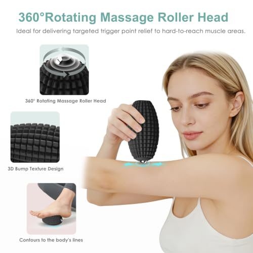 Vibrating Massage Ball with Rolling Head for Plantar Fasciitis - color: Black