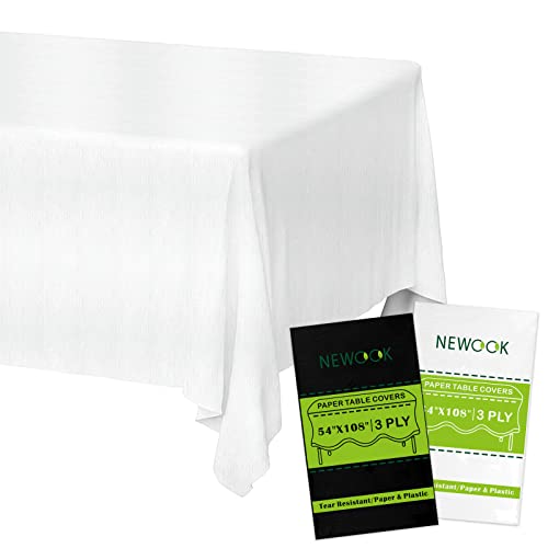 White Paper Tablecloths Disposable for Rectangle Tables 12 Pack | Paper & Plastic 3 Ply, Rectangle Tables, Parties Birthday Wedding Banquet, Outdoor - color: Wihte, size: 54 x 108IN White 12PCS