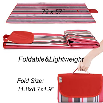 Beach Blanket Picnic Mat Sandproof Waterproof Extra Large Outdoor Camping Blanket Foldable Portable Picnic Mat for Travel Hiking Music Festival Park Lawn Grass Red Lines - color: Red Lines