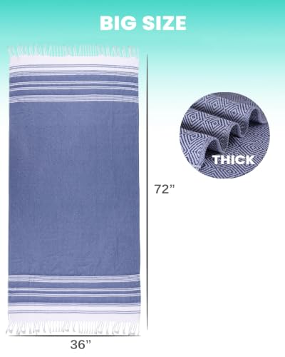 2 Packs Cotton Turkish Beach Towels Quick Dry Sand Free Oversized Bath Pool Swim Towel Large Extra Xl Big Blanket Adult Travel Essentials Cruise Accessories Must Haves Clearance Vacation Stuff - color: Thicker Set Navy Khaki