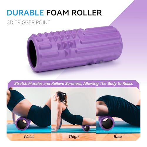 5 in 1 Foam Roller Set, High Density Patented Exercise Roller - color: Purple