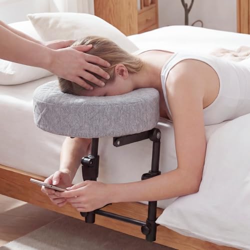 Portable Massage Headrest for Bed, Easy-Install Adjustable Face Cradle with Memory Foam for Couples, Home‑Spa Experience,Fits 6-17” Mattress, Grey