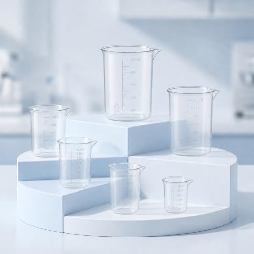 7 Pcs Plastic Graduated Beakers, 30/50/100/150/200/500ml Transparent | Plastic Measuring Cups for Kitchen Lab, Graduated Beaker for Epoxy and Resin, Mixing Cups for Crafts and Science, Clear