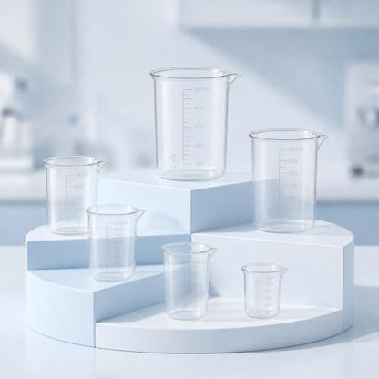 7 Pcs Plastic Graduated Beakers, 30/50/100/150/200/500ml Transparent | Plastic Measuring Cups for Kitchen Lab, Graduated Beaker for Epoxy and Resin, Mixing Cups for Crafts and Science, Clear