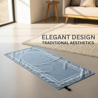 Portable Islamic Pocket Prayer Mat, Waterproof & Lightweight Thin Travel Sajjadah, Foldable Compact Small Muslim Praying Rug with Elastic Band, Essential Salah Gift Accessory - color: Bukhari Gray