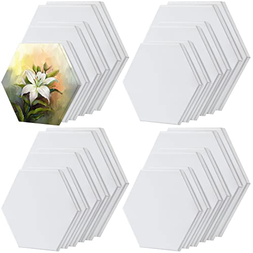 Thenshop 24 Pieces Stretched Canvas for Painting Bulk Blank Canvas Board, Square Round Hexagon Heart Shaped Frame for Kids Art Supplies for Acrylic Pouring Oil Painting(Hexagon) - style: Hexagon