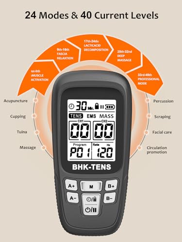 24 Modes TENS Unit Muscle Stimulator with 8 Electrode Pads, Professional 3-in-1 Electronic Pulse Massager with 2-150Hz Rate, 40 Levels, 90mins Timer, EMS TENS Machine for Pain Relief Therapy - color: 280 Black