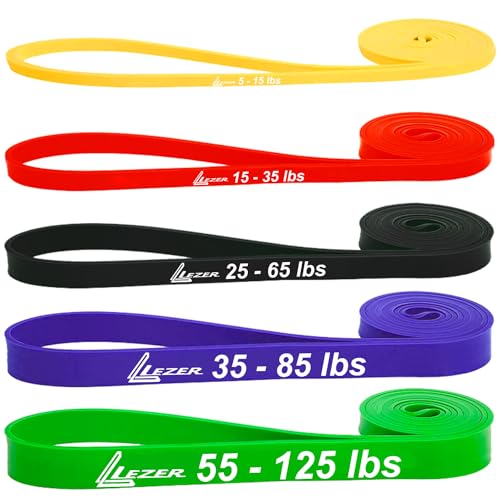 LEZER Resistance Bands - Pull Up Bands for Home Gym Fitness, Stretching, Physical Therapy & Training - Includes Instruction - color: 10 - 5 Colors - Complete sets