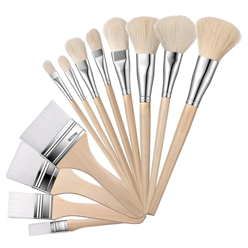 Mop Brush for Acrylic Painting, 12 Pieces Versatile Blending Brush Paint Brushes for Acrylic Painting Goat Hair Paint Brushes Set with Wooden Handle for Watercolor Oil Face Body Art