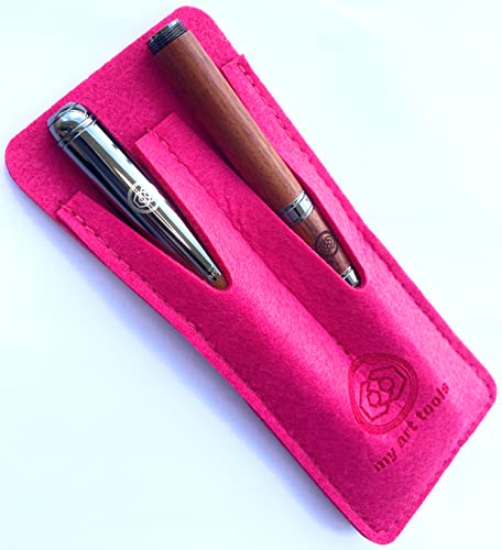 Travel Watercolor Brushes for Quick Sketch - Fude Nib Pen for Drawing - Professional paintbrushes with Pink Felt Sleeve - color: Dark Wood Travel Watercolor Brushes and Fude Pen in Pink Felt Sleeve