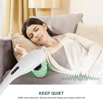 MEGAWISE Cordless Handheld Back Massager w/Rechargeable 3200mAh Battery, 5 Speed and 5 +2 Massage Nodes with Hard, Medium and 2 Soft Silicone Nodes; Massage While Moving Around (Pearl White) - color: Pearl White